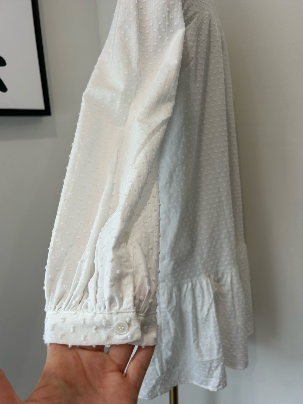 TUCKERNUCK - White Swiss Dot Tiered Cotton Long Puff Sleeve Dress Size S - Picture 10 of 16